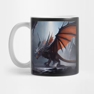 Evil Black Dragon with Red Wings in a Cave Mug